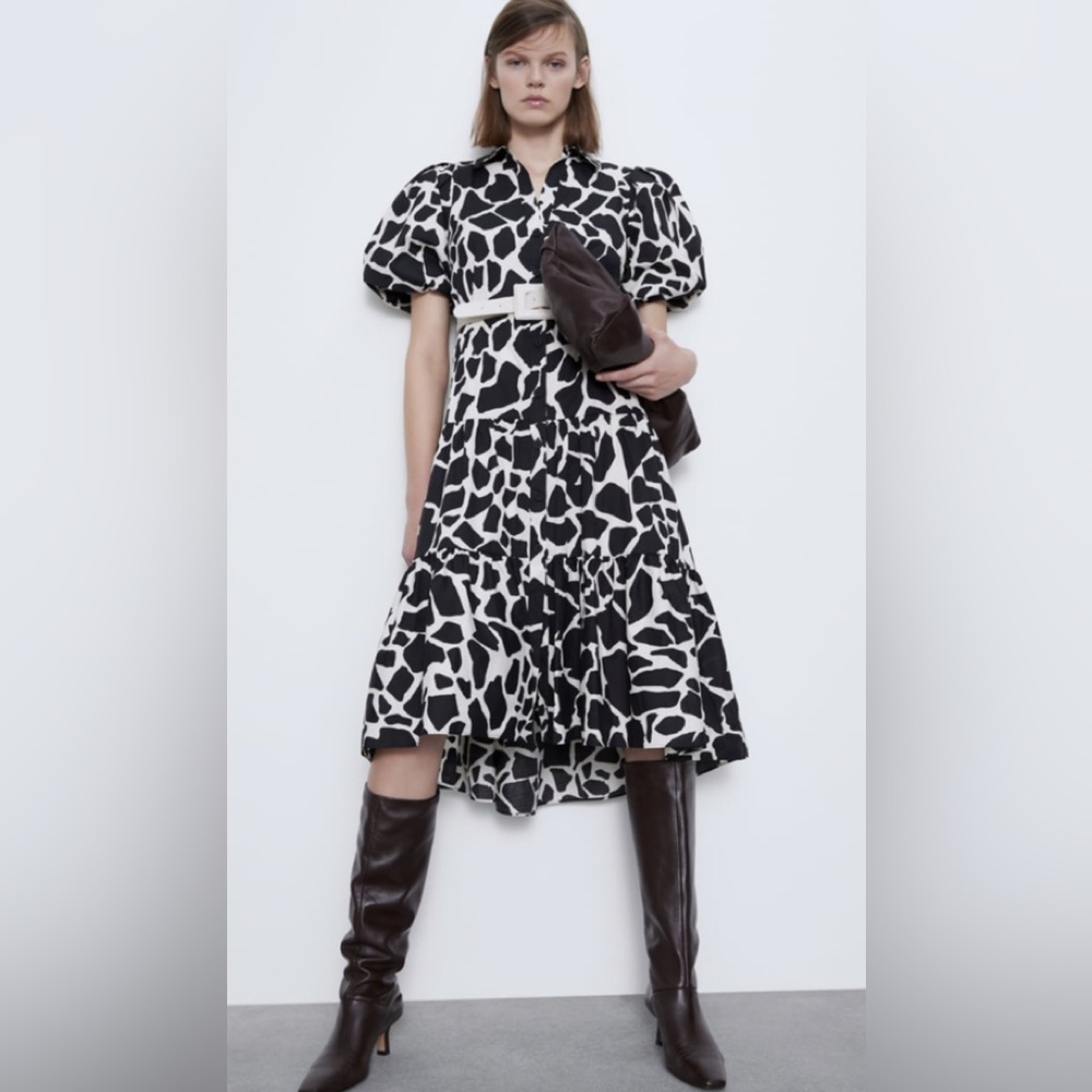 NWT ZARA ANIMAL PRINT BELTED BUTTON DOWN MIDI  DRESS SIZE S SMALL